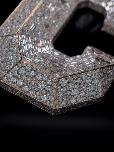 Colgante 3D bloque negrita "C" personalizado VVS moissanita plata de ley 925 chapado en rosa - Imagen 4 de 7