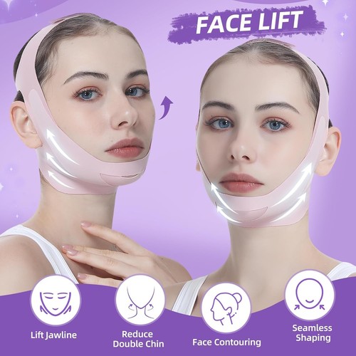 Facial Lifting Belt - V Line Mask Chin Strap,Face Lift Tape with Pink - Picture 2 of 6