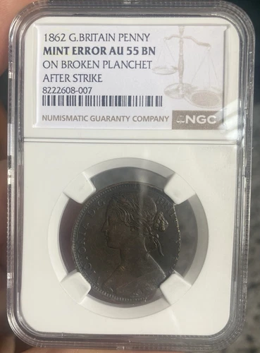 Victoria 1862 Penny Error AU55 NGC