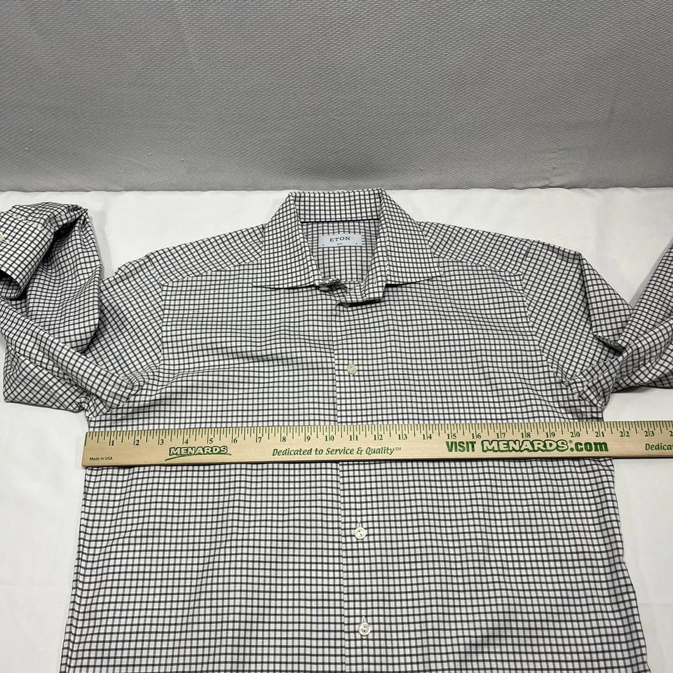 Camisa social Eton Slim Fit 16 41 botões cinza xadrez branco trabalho casual - Imagem 4 de 4