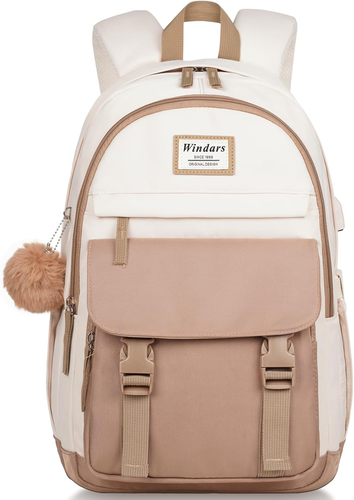 School Backpack Teen Girls – 15.6" Laptop Bookbag, Cute & Aesthetic, Khaki Beige - Picture 10 of 11