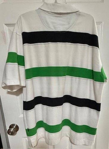 Karl Kani Polo Shirt Mens 3XL White Green Black Striped Big Logo Streetwear - Picture 3 of 8