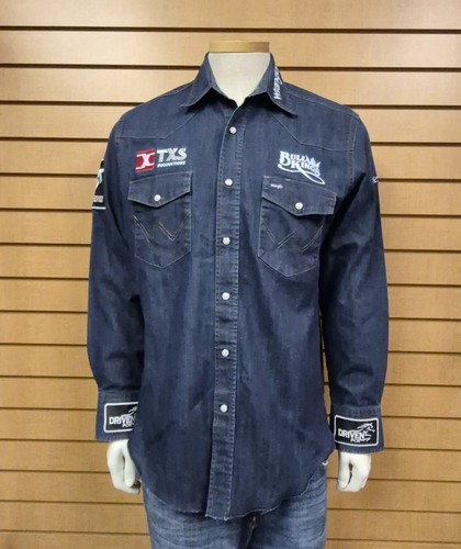 Wrangler Langarm Rodeo Jeanshemd Größe Medium Bull Kings Driven PCR