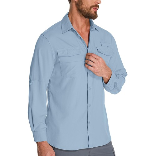 Fishing Shirts for Men, Sun Protection Long Sleeve Hiking Outdoor UV Shirt Qu... - Picture 2 of 6