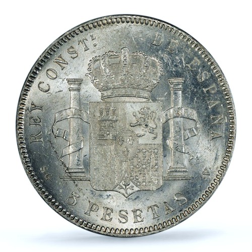 Spain 5 pesetas Alfonso XIII Child Portrait KM-707 MS 62 PCGS silver coin 1898 - Picture 2 of 4
