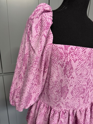 Stine Goya Irene Blouse Womens XL Snakeskin Print Pink Puff Slevee Babydoll Y2K - Picture 4 of 11