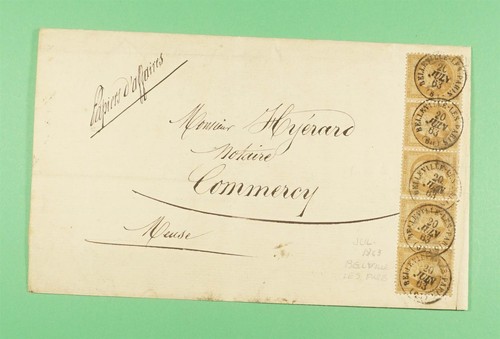 DR WHO 1863 FRANCE #25 STRIP BELLVILLE LES PARIS TO COMMERCY R06030