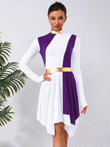 Women Metallic Color Block Praise Dance Dress Worship Liturgical Tunic Dancewear - Bild 74 von 83