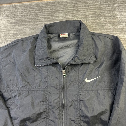 VINTAGE Nike Jacke Herren Large schwarz Full Zip Track Swoosh bestickt - Bild 3 von 11