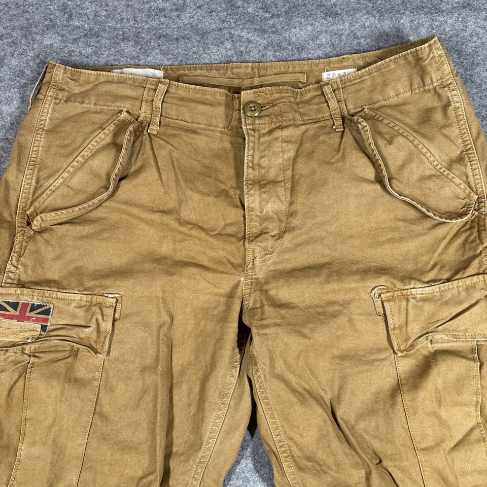 Pantalones Ralph Lauren Denim Supply para Hombres 36x32 Caqui Carga Paracaidista EE. UU. Bandera del Reino Unido Foto 4 de 4