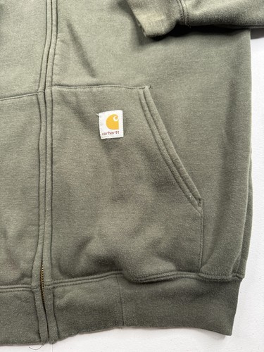 Vtg Carhartt K122 Hoodie Olive Army Green Full Zip Sweatshirt Skater Grunge M - Picture 4 of 12