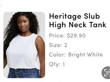 Torrid Womens Tank Top 2 Plus 2X White Heritage Slub Jersey Sleeveless High neck