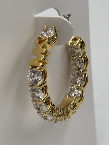 MICHAEL KORS Gold Plated Hoop Earrings MK Logo & Large Crystals - Picture 2 of 18