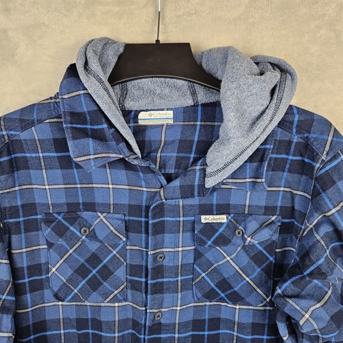 Columbia Para Hombre Azul Franela a Cuadros Abotonada Manga Larga Camisa Sudadera con Capucha Talla L - Imagen 2 de 18