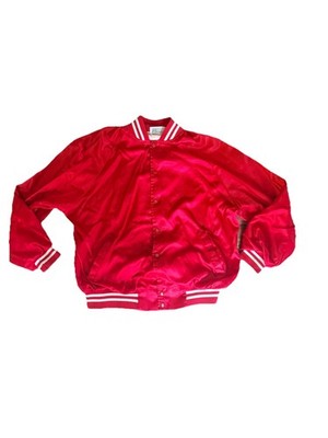Vintage Snap Satin Red Jacket USA Adult Medium Red Stripes 80 s 90 s Retro
