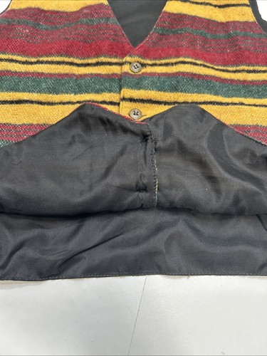 VTG 90s Blanket Stripe Wool Suit Vest Red Yellow Green Colorful Tribal M/L - Picture 8 of 8