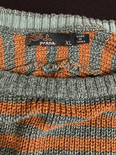 Prana Sweater Striped Long Sleeve Peacock Green Orange Organic Cotton Size XL - Bild 3 von 5