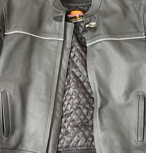 TACHUL Leder MODE Giacca Moto Pelle Uomo Media Nera STRIPE Spessa Tedesca - Foto 9 di 9