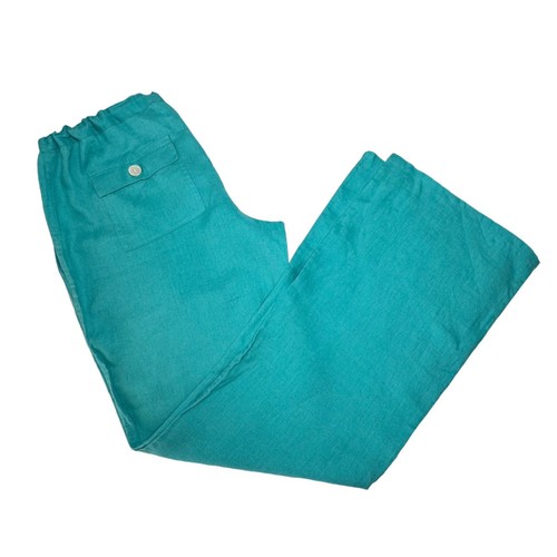 Neu ohne Etikett Gold Herz Hose weites Bein Gr. M türkisblau 100 % Leinen Kordelzug Pull-On - Bild 12 von 12