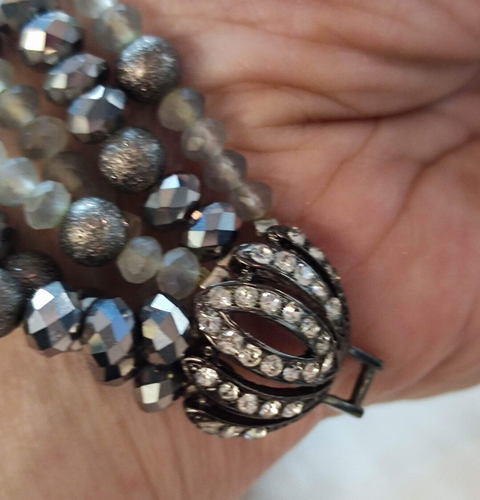 Pulsera De Diseño De Plata Con Hilos Y Cristales - Pulsera Multicapa - Picture 5 of 5