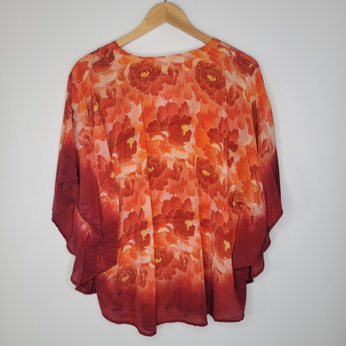 SUNDANCE Sunrise Garden Blouse Size L Fluttery Sleeve Orange Lightweight - Picture 5 of 8
