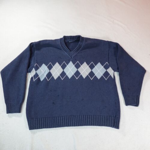 Vintage Argyle Sweater Mens Large Blue Thick Knit Pullover Grandpa Dad Chunky - Picture 2 of 18