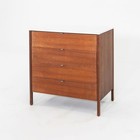 1960s Florence Knoll Four Drawer Walnut Dresser Cabinet with White Laminate Top