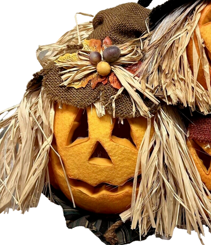 VTG Gemmy Fiber Optic 3 Pumpkins Trio Scarecrows Changing Colors Jack O Lantern - Picture 10 of 20