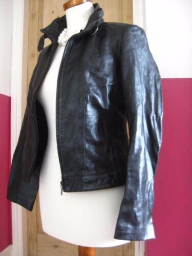 CHAQUETA DE CUERO M&S 8 ABRIGOS motociclista corredor cálido desgastado suave bombardero negro real - Imagen 4 de 11