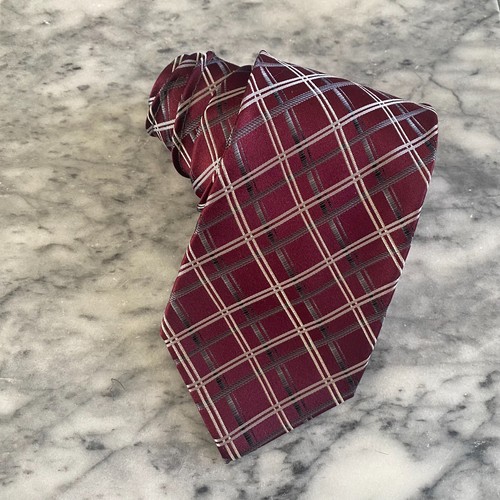 Pronto Uomo  100% Silk Handmade Burgundy  White Blue Plaid Necktie~3.75" J3 - Picture 2 of 5