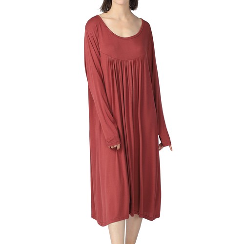 Women Plus Size Soft Nightgown Long Sleeve Scoop Neck Stretch Pajama Sleep Dress - Bild 2 von 20