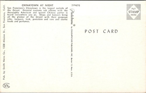 Postal de colección de San Francisco California CA Chinatown at Night Street View años 50 - Imagen 2 de 2