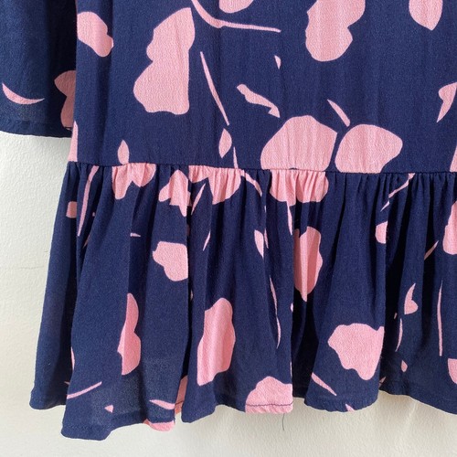 MR ZIMI womens peplum top size 8 viscose navy blue pink floral ruffle party cute - Picture 19 of 20