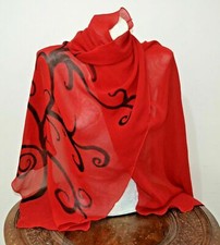 Hand Painted Women's Chiffon Red Scarf. One of a Kind.
