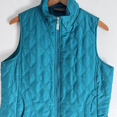 Jane Ashley  Aqua Blue Vest zip-up pockets quilted Women’s Size Medium - Picture 3 of 7