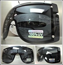 OVERSIZED VINTAGE RETRO SHIELD VISOR Style SUN GLASSES Black Frame XL Dark Lens