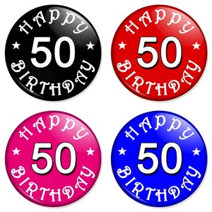 happy 50th birthday party 25mm 1 pin badge button 50 black red