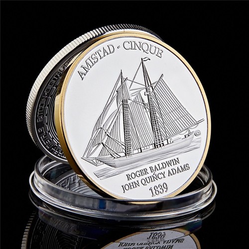 1839 American Civil War Boat Amistad Anniversary Gold & Silver USA Challenge Coin - Bild 2 von 8