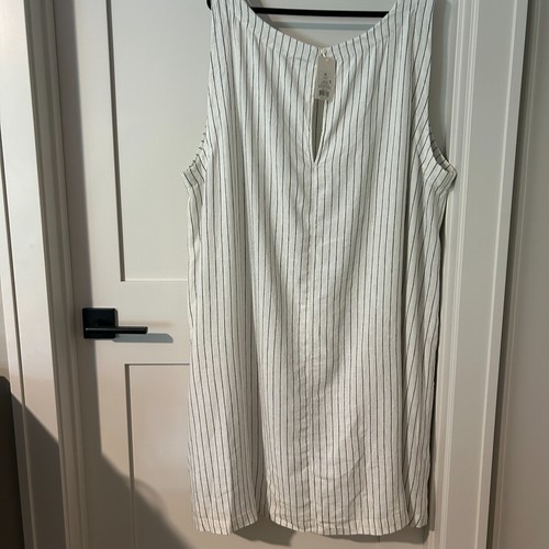 Womens A New Day Linen Blend Shift Dress White Black Pin Stripe Size 4X POCKETS - Picture 3 of 7