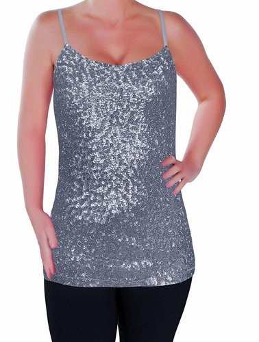 Womens Sparkly Sequin Strappy Vest Top Cami Sequined Sleeveless Camisole Glitter - Picture 63 of 72