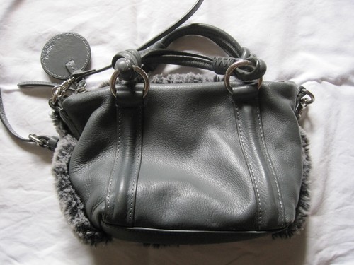 Mimco Genuine Leather Handbag/Shoulder- Grey with Fur - Picture 5 of 10