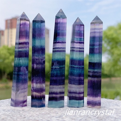 2pc Natural Quartz Fluorite Obelisk 75mm Quartz Crystal Wand Point Healing Tower - Picture 7 of 12