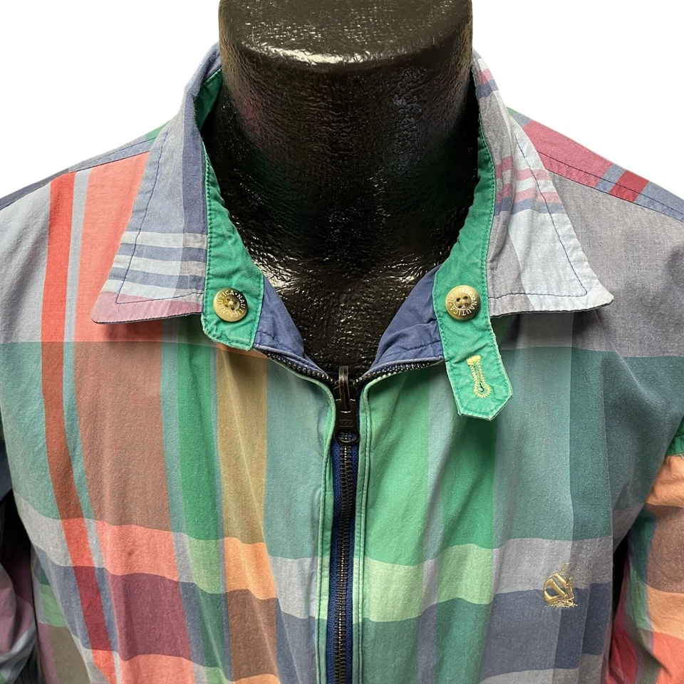 Chaqueta de Vela De Colección Años 80 Azul Náutica REVERSIBLE Harrington Bomber ARCO IRIS CUADROS Foto 4 de 4