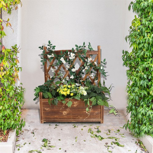 Large Wooden Planter Box Stand Flowerpot Box w/ Trellis Support Patio Lattice - Picture 7 of 16