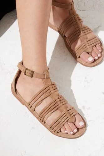 Next Light Tan Brown Suede Flat Comfortable Gladiator Sandals Shoes Size 5 38