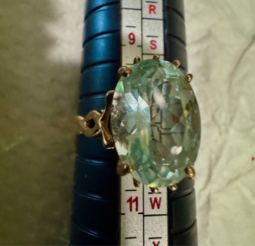 VTG Aquamarine Solitaire Ring 10k Gold Massive Genuine Natural Oval 10x8 mm sz10 - Picture 6 of 19