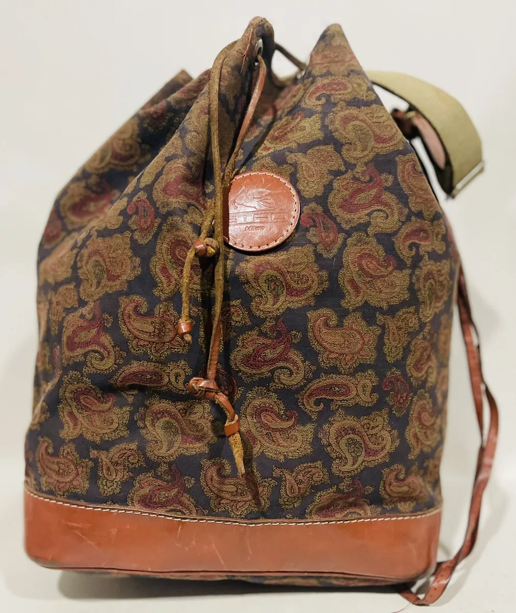 Vintage ETRO Cloth Leather Paisley Tote Handbag Made in Italy