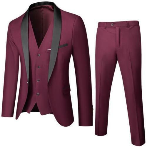 6XL Men 3 Piece Wedding Suit Shawl Lapel Slim Fit Dinner Jacket Groom Slim Fit L - Picture 17 of 17