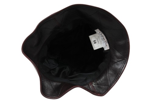Christian Dior Vintage 2000 Logo Bucket Hat  58 L Burgundy Red Lambskin Leather - Picture 9 of 11
