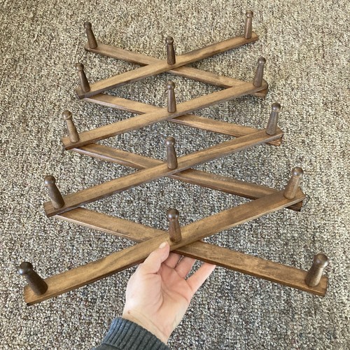 Accordian Expandable Hat Mug Scarf Coat Holder Rack 14 Peg Dark Wood MCM - Picture 11 of 11